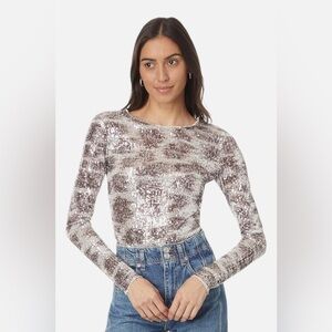 FREE PEOPLE Printed Gold Rush Long Sleeve in Alabaster Combo Sheer Size Small
